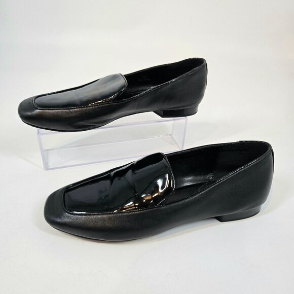 Donald Pliner Black Patent & Smooth Halia Loafers Square Toe Women's Size US 8 - Picture 1 of 10